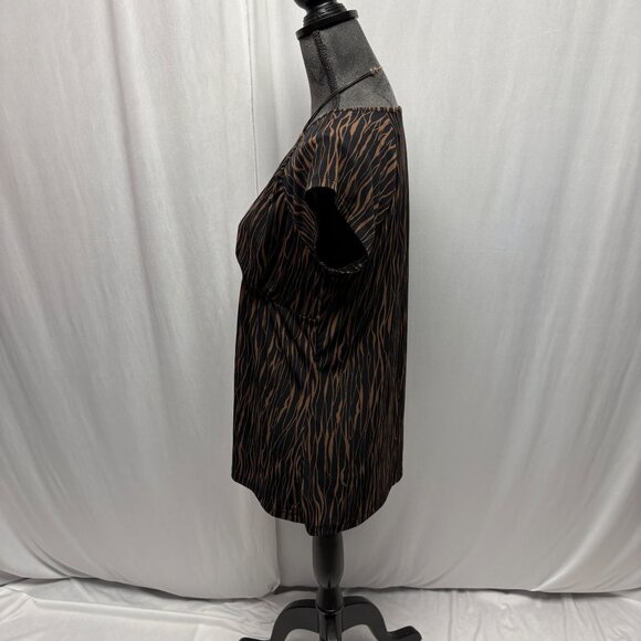 Liz Claiborne Brown Black Zebra Print V-Neck Empire Waist Top Womens Size Large - Picture 3 of 7